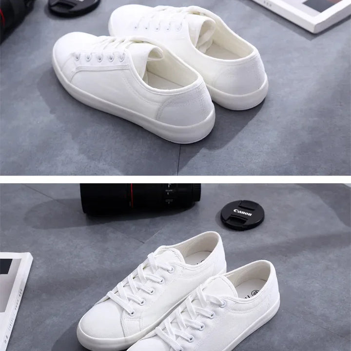 Unisex White Canvas Sneakers 👟
Classic, comfy, and versatile. These lace-up vulcanized shoes are perfect for students and everyday wear. Great fit for both men and women!