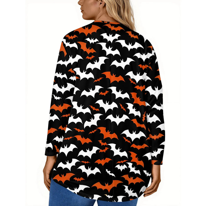 Plus Size Halloween Print T-Shirt for Women Fashion Round Neck Long Sleeve Casual Loose Pullover Top Halloween Party Costumes