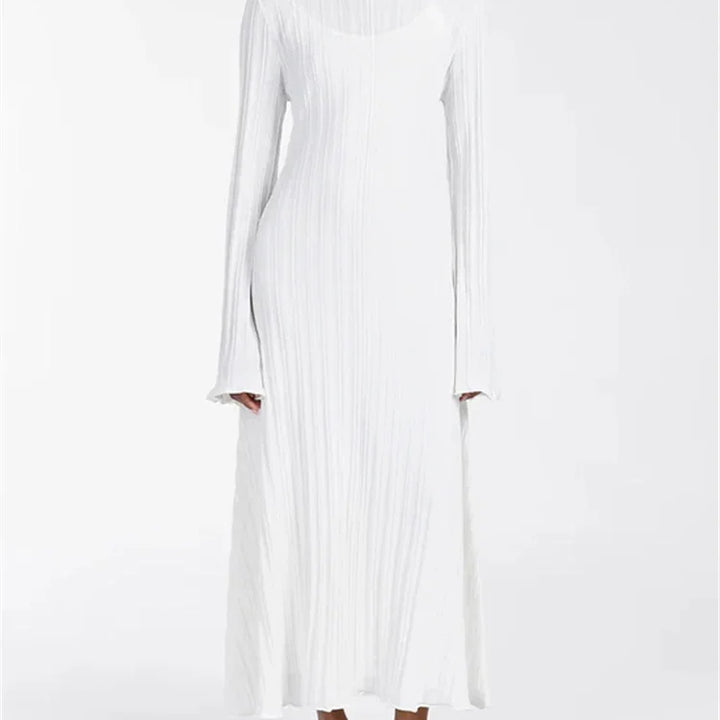 Tossy Knitwear Fashion Loose Maxi Dress Lace-Up High Waist Ribbed Long Sleeve Party