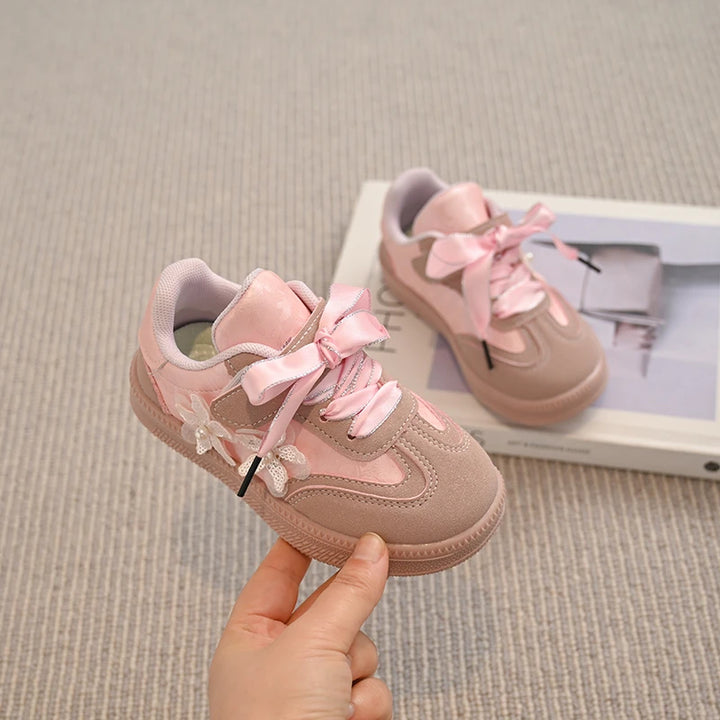 Kids Skate Sneakers for Girls 2025 Autumn New Toddler Walking Shoes Cute Ornament Non-slip Retro Comfort School Sports Sneakers