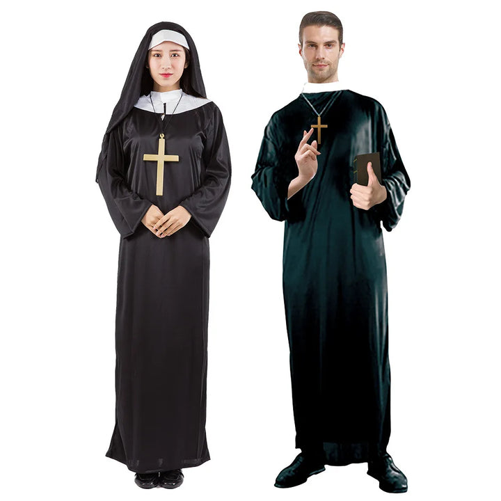 Halloween Men Priest Cosplay Costumes For Women Clothes Carnival  Nun Long Robes Religious Catholic Church Clothing Missionary