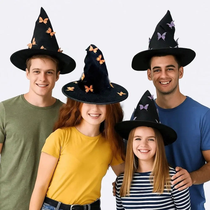 Colorful Halloween Witch Hat Velvet Party Props Butterfly Wizard Cap Cosplay Accessories Halloween Black Cap Dress Up Headgear