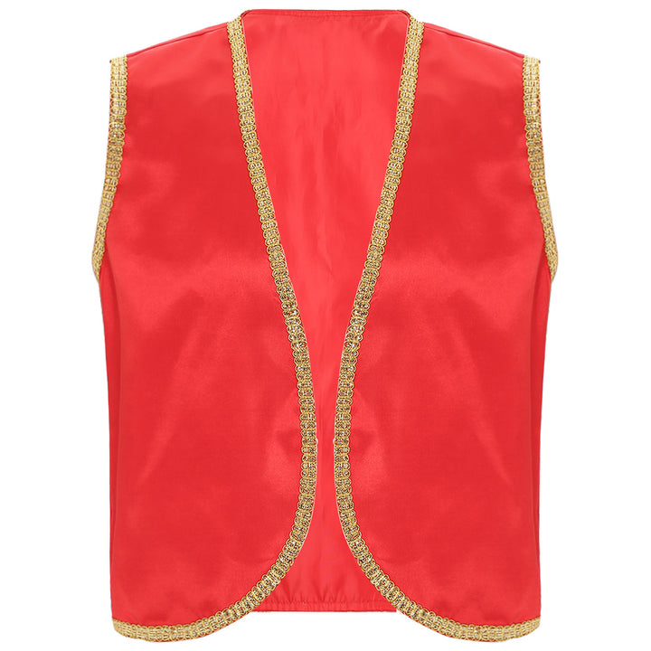 Mens Halloween Costume Mythical Arabian Prince Carnival Cosplay Party Outfit Sequin Trim Waistcoat with Belted Pants