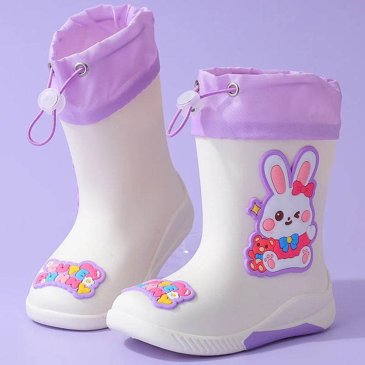 Kids' Mid-Calf Rain Boots Non-slip Durable With A Drawstring To Prevent Water Ingress High-Quality Rubber Waterproof Shoes