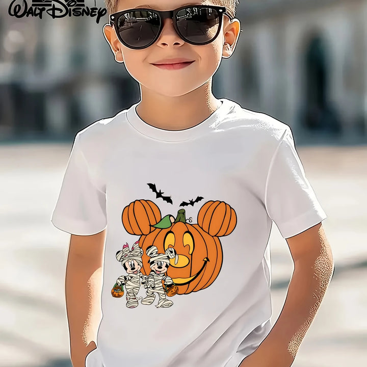 Halloween T-Shirt for Kids Mickey & Minnie Mouse Mummy Design  Cotton Breathable Casual Crew Neck Short Sleeve Everyday Wear
