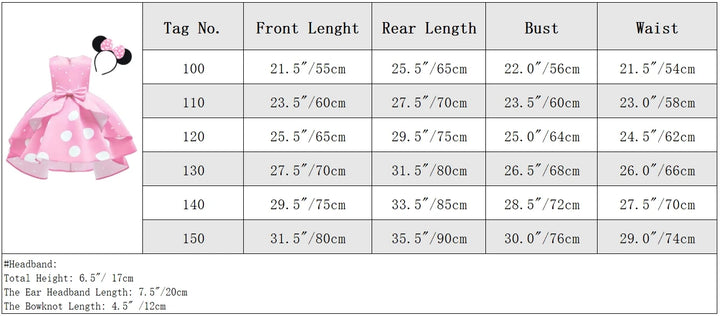 Girl Dresses Baby Girl Clothes Tutu Princess  Dress+Minnie Mouse Ear Headband Cosplay Halloween Birthday Party Fancy Costume