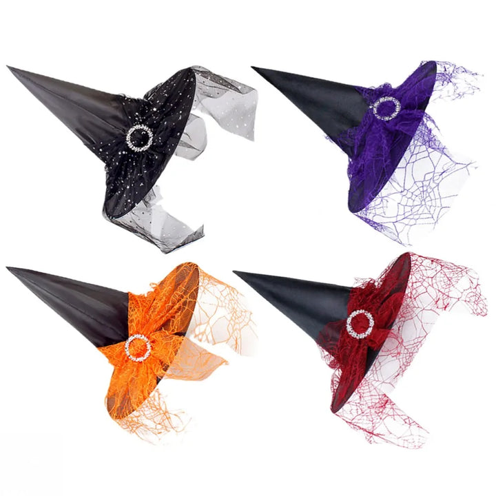 Halloween Witch Hat Decoration Props Reusable Witches Hats Cloth Adult Children Cosplay Hat Prop Party Cosplay Polyester Taffeta