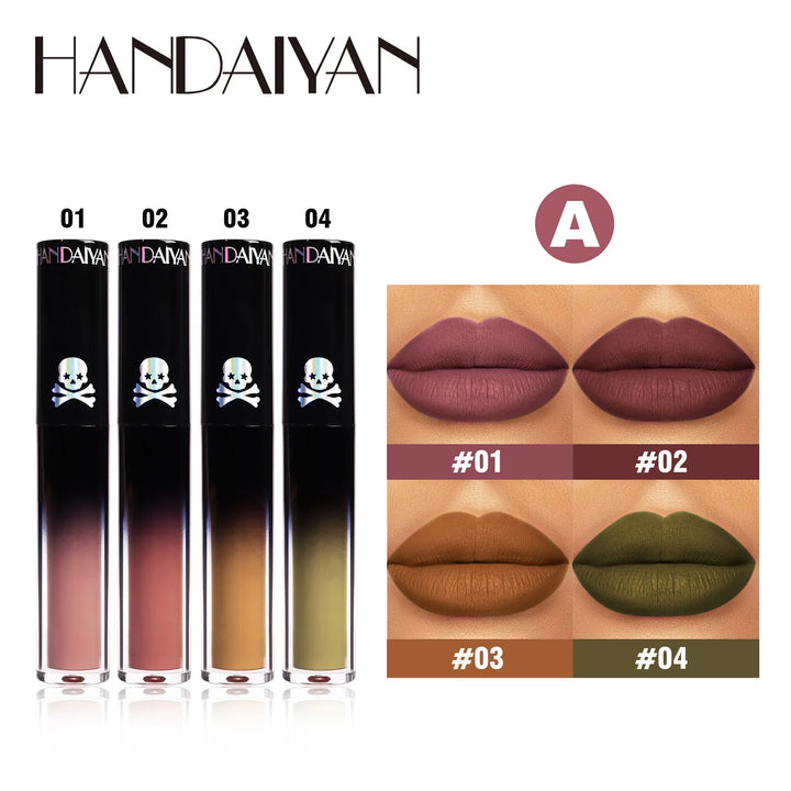 Halloween Black Purple Lip Gloss 4 Piece Set Matte Long Lasting Vampire Lip Tint Cosplay Makeup Non Stick Lipstick