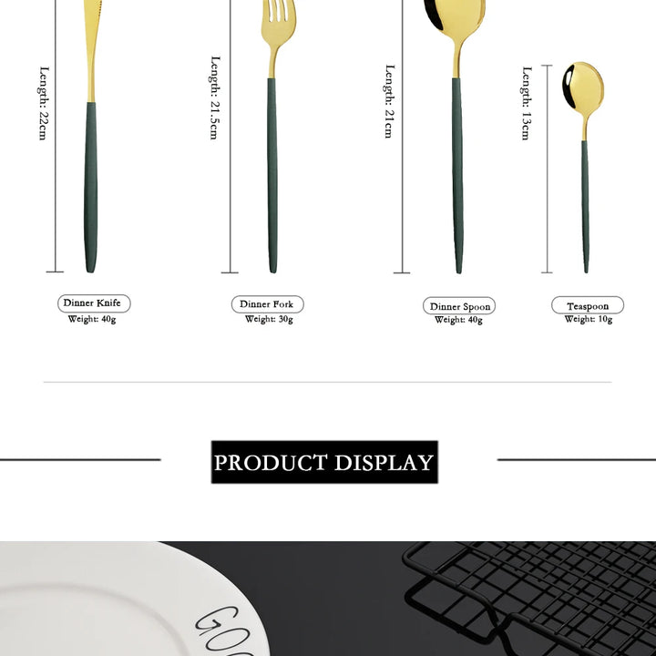 16Pcs Green Gold Dinnerware Stainless Steel Cutlery Set Knife Fork Tea Spoon Dinner Flatware Set Kitchen Silverware Tableware