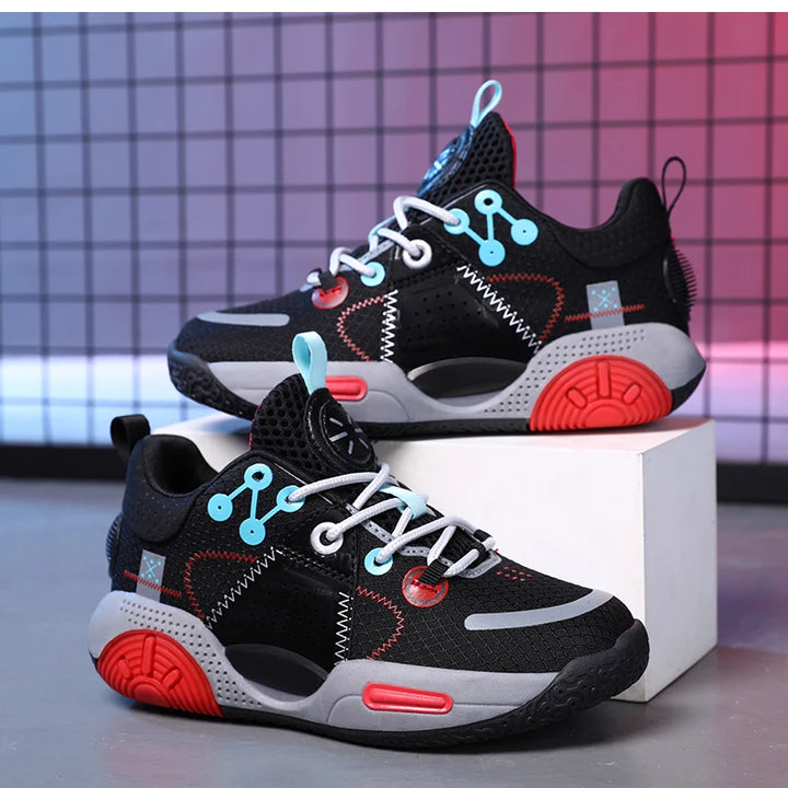 Kids Fashion Sneakers for Boys Leather Breathable Sports Basketball Shoes Lightweight Children School Walking Footwear