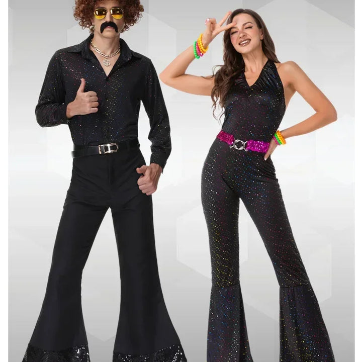 70's Disco Couple Costume Halloween Cosplay Costumes Vintage 80's Hippies Costume Men Women Music Festival Party Outfits