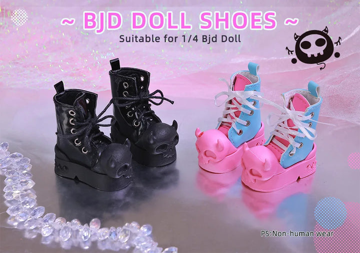 Halloween BJD Shoes for 1/4 Minifee Activeline BJD Doll High Boots Black Pink Horn Skeleton Shoes for BJD Accessories WX4-318