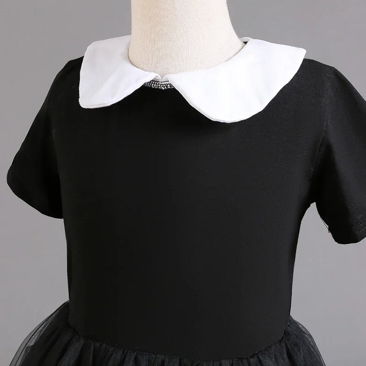 Halloween Carnival Girls Costume Cute Doll Collar Kids Black Gothic Dress Girls Prom Gown Party Wednesday Addams Cosplay Outfits