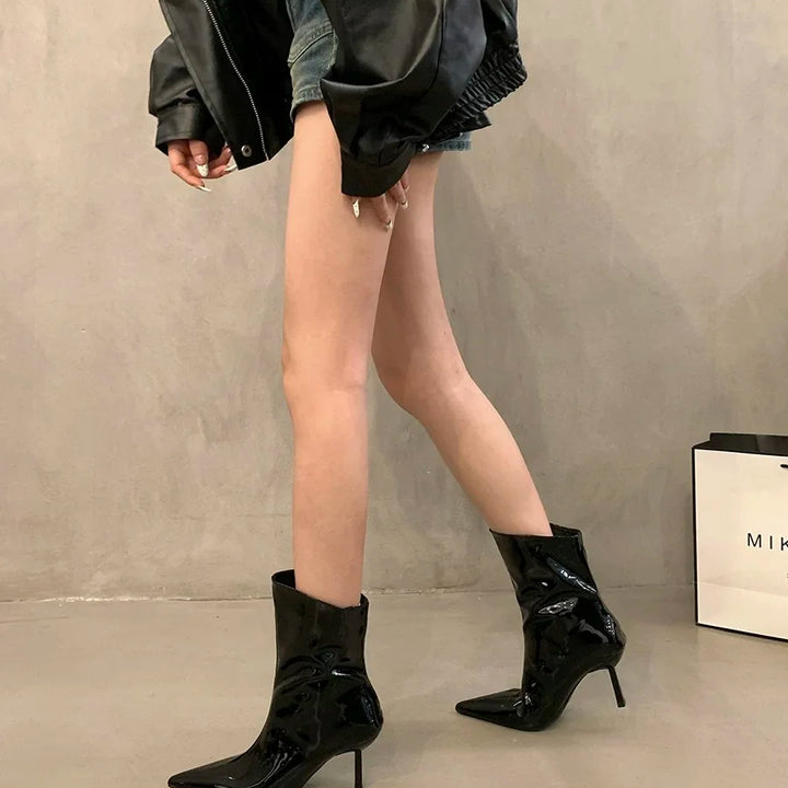 New Women High Heels Ankle Boots Sexy Pointed Toe Shoes 2024 Winter Fashion Chelsea Boots Women Shoes Pumps Casual Mujer Botas