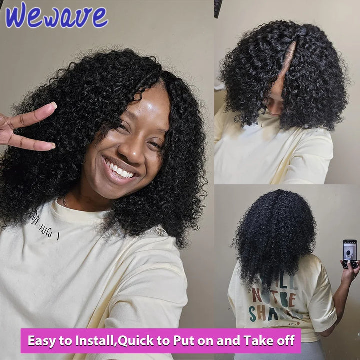 200 Density Kinky Curly V-Part Wig Human Hair No Leave Out Upgrade Deep Wave Curly V Shape Wig No Glue Clip In Half Wigs on Sale