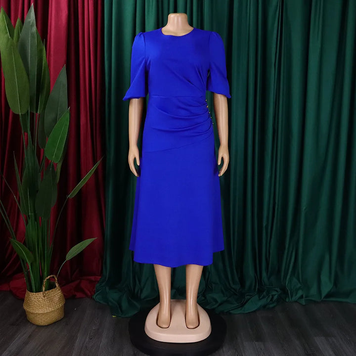 FairyShely Solid Short Sleeve Plus Size Long Dress Women O Neck Large Big Dresses Lady Summer Party Tight Curvy Dress