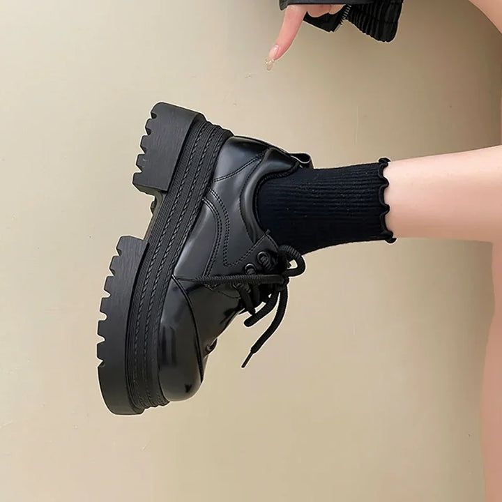 2025 Spring Women JK Mary Jane Shoes Fashion Lace Up Shoes Vintage Platform Elegant Thick Heel Shoes