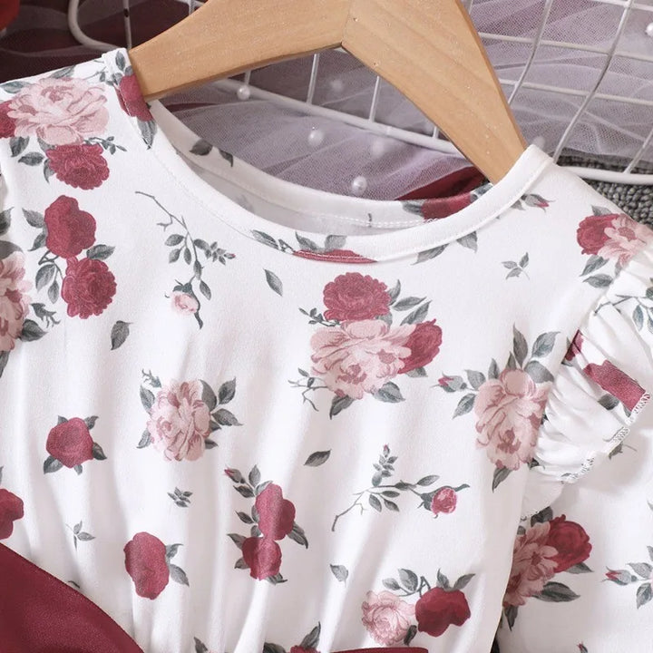 Casual Dresses for  Girls. New Spring and Autumn Fly Sleeve Long Sleeve Printed Mesh Dresses