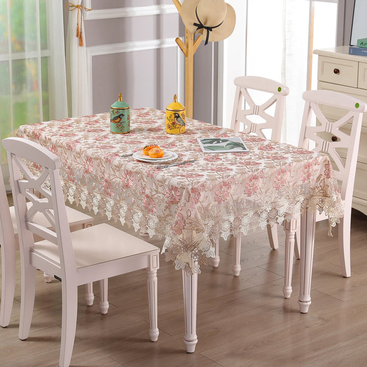 Battilo Lace Table Cover Round Rectangular Tablecloth Luxury Embroidered Coffee Table Cloths for Dining Table Wedding Home Decor