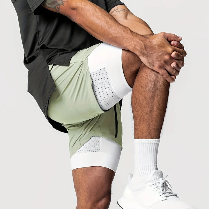 Sports shorts for men, double layered, quarter quick drying, elastic basketball, running training equipment, deep squat fitness,
