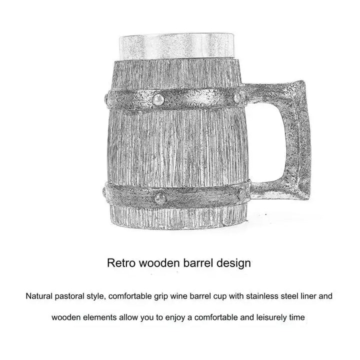Hot-selling Wooden Barrel Beer mug , Large-capacity  Coffee mug Water bottle ,Tazas de café with stainless steel
