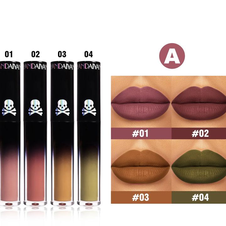Halloween Black Purple Lip Gloss 4 Piece Set Matte Long Lasting Vampire Lip Tint Cosplay Makeup Non Stick Lipstick