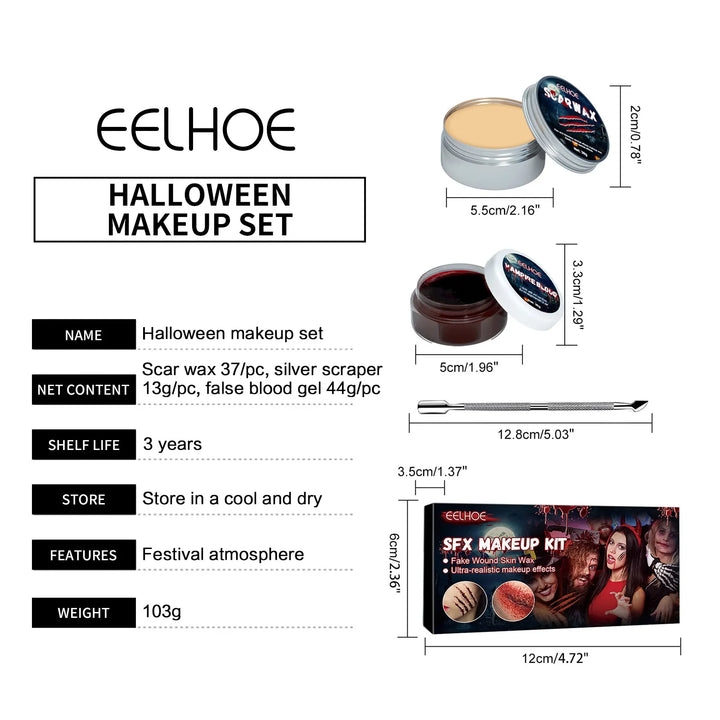 Professional Halloween Makeup Kit Fake Wound Scar Fake Blood Paint Scar Wax Halloween Special Effect Make Up Halloween Cosmetics