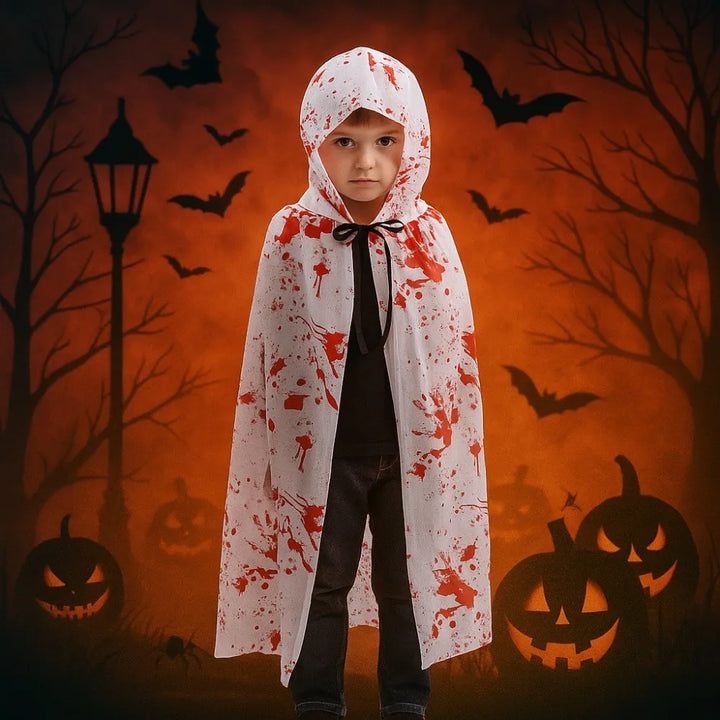 Casual Bloodstain Halloween Costume Cosplay Props Funny Party Halloween Death Cloak with Cap Dark Plaid Spider Web Cape Adults