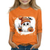 New Halloween Theme Cute Girl Printed T-shirt High Quality Three-quarter Sleeve Round Neck Tops Children Festival Birthday Gift