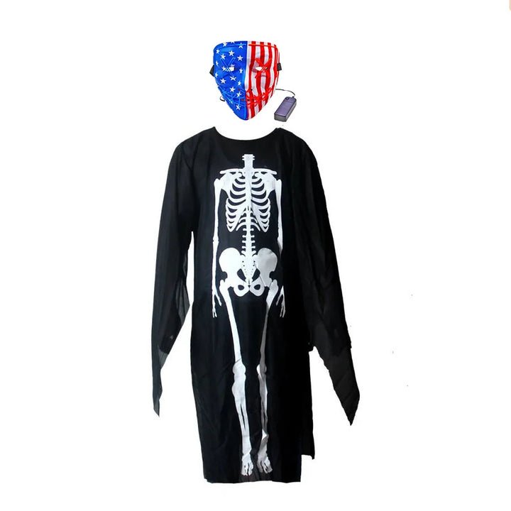 scary halloween costumes adults fantasia cosplay masque LED scream ghost horror mask children black skeleton costume suit