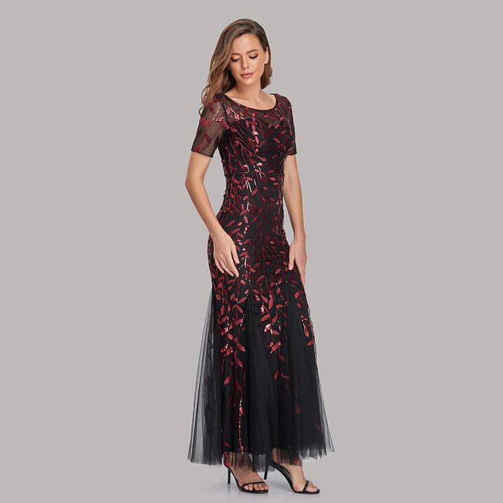 Gorgeous Round Neck Short Sleeves Sequined Mermaid Evening Dress