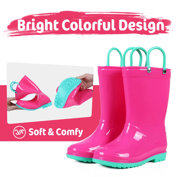 Kidmi Children Rain Boots Girls And Boys Outdoor Non-slip Rubber Rain Shoes Cute Easy Clean Kids Waterproof Boots With Handles