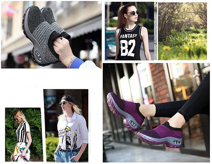 Women's Walking Shoes Fashion Air Cushion Thick Bottom Sneakers Slip-on Lightweight Breathable Casual Shoes