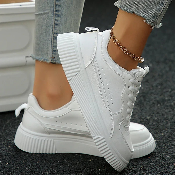 Women Sneakers Spring Autumn Plus Size White Sneaker Women Leather Platform Vulcanizd Shoes Woman Comfort Lace Up Flat Sneakers