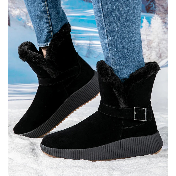 New Fashionable Bow Round Toe Elegant Snow Boots Winter Flat Wear-resistant Soft Students Plus Velvet Warm Women's Shoes