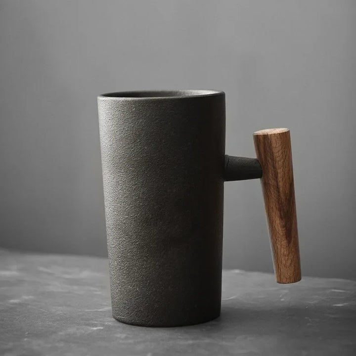 Ceramic Mug with Wooden Handle Coffee Cup Oatmeal Breakfast Cups Couple Water Cups Milk Mug Milk Tea Cup Juice Glasses Tea Mugs