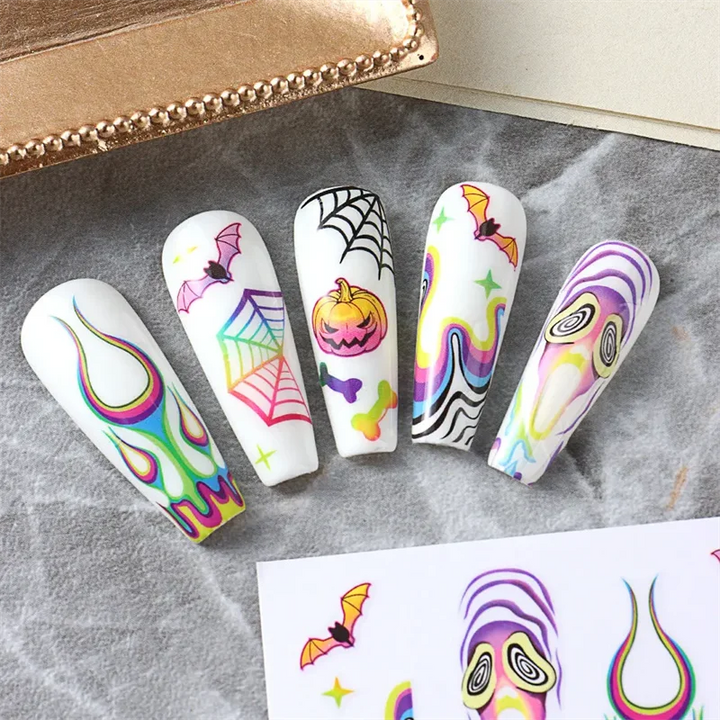 Halloween Nail Art Stickers Pumpkin Skull Cartoon Sticker For Women and Girls Press On Nails Decals Holloween Nail Art Supplies