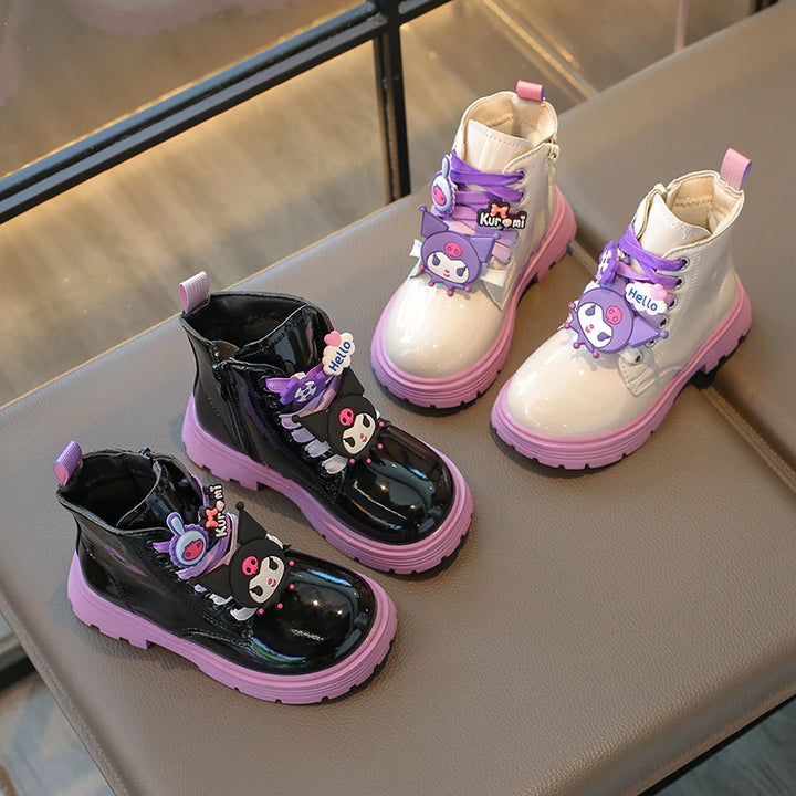 Kids Princess Shoes Cute Kuromi Soft Sole Girls Leather Boots Comfort Non-slip 2025 Autumn Winter New Children Short Boots Sweet