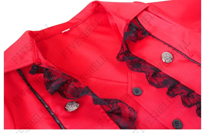 Halloween Cosplay Costumes Medieval Victorian Women Outwear Steampunk Gothic Tailcoat Button Retro Lace Long Pirate Jackets Coat