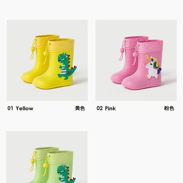 Kids Girl Boy Rain Boots Waterproof Toddler Rainboots Children's Shoes Rubber Boots Kids Baby Cartoon Dinosaur Water Shoes Boots