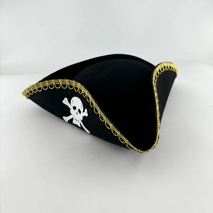 Adults Black Pirate Hats with Skull Pattern Halloween Cosplay Props Parties Caribbean Pirate Costume Hats LED Glowing Party Hat