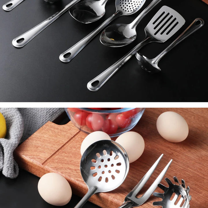 Stainless Steel Kitchen Cooking Pots Spatula Spoon Kitchenware Food Serving Tableware Rice Soup Scoop Colander Home Utensils