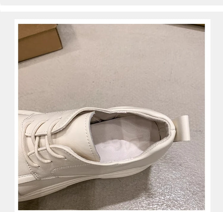 Women's Leather Sneakers New High Platform Lace-up Casual Shoes Thick Sole 10CM Heels Walking Shoes Zapatos Mujer