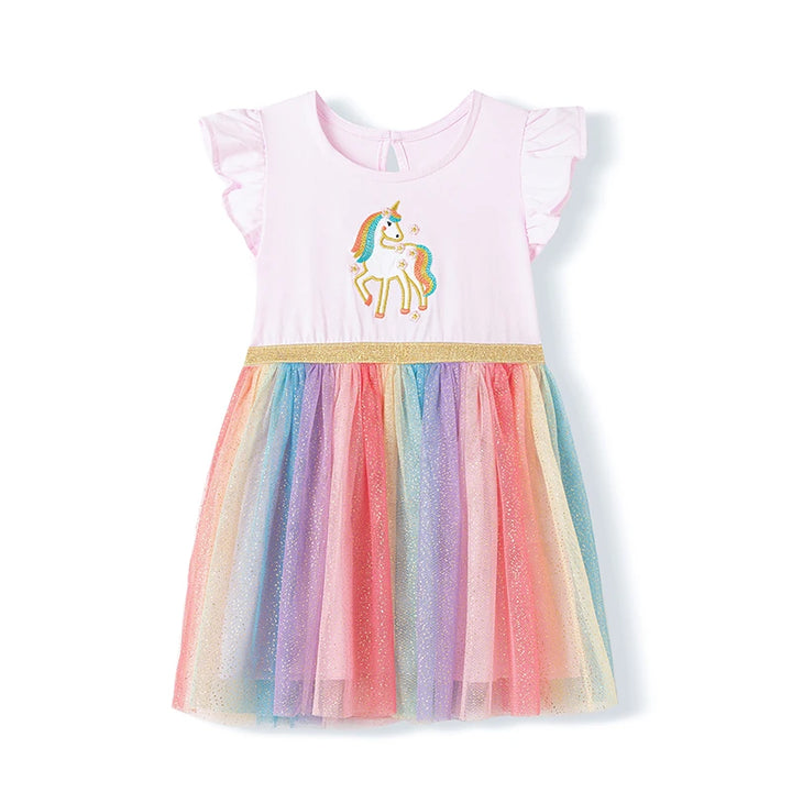 Little maven Children's Clothing Baby Girls New Cotton Embroidered Cartoon Dinosaurs Denim Dresses