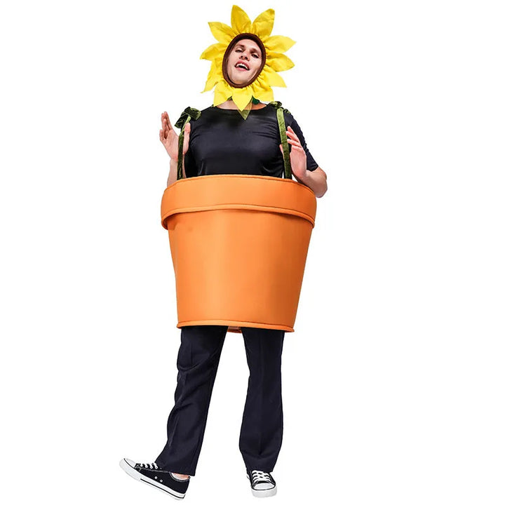 Halloween Flower Pot Costume for Adults Cosplay Women s Sunflower Costume with Headpiece for Garden Theme Party
