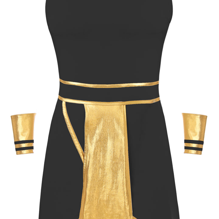 Mens Halloween Egyptian Pharaoh Costume Cosplay Theme Party Ancient Egypt God Robe Dress Greek Rome Spartan Warrior with Cuffs