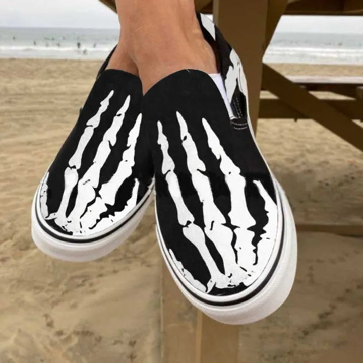 Flats Halloween Pumpkin Shoes 2023 Autumn Skeleton Printing  Women Shoes Slip-on Lazy Canvas Shoes Loafers Zapatos Mujer