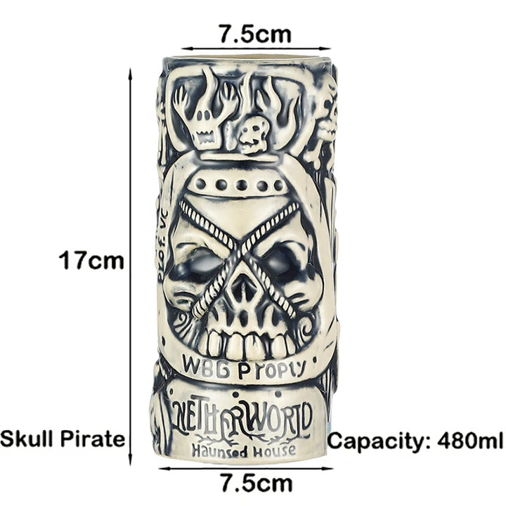 Tiki Mugs Ceramic Hawaiian Luau Party Mugs Drinkware, Cute Exotic Cocktail Glasses, Tiki Bar