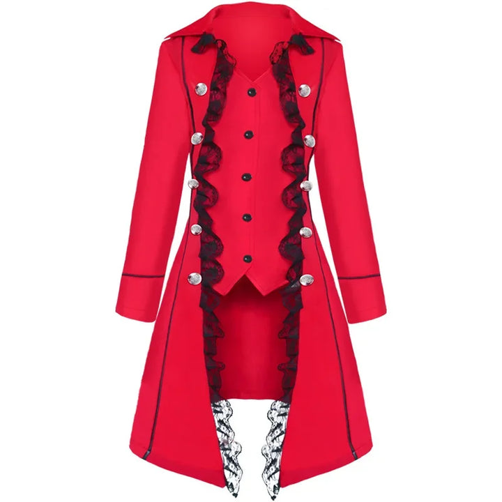 Halloween Cosplay Costumes Medieval Victorian Women Outwear Steampunk Gothic Tailcoat Button Retro Lace Long Pirate Jackets Coat