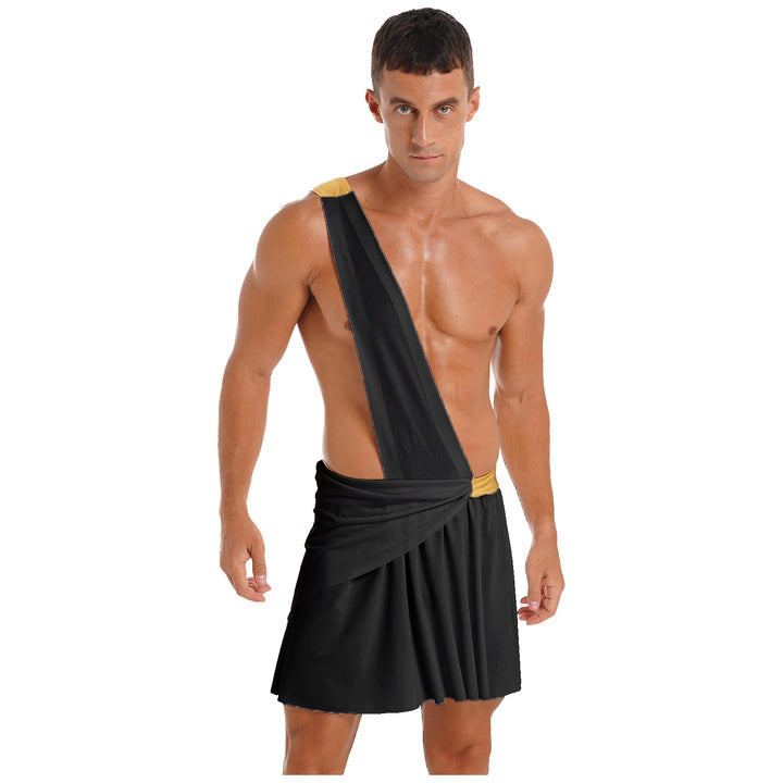 Halloween Ancient Greek Warrior Cosplay Costume Mens One Shoulder Strap Contrast Color Ruffle Skirt Carnival Theme Party Wear